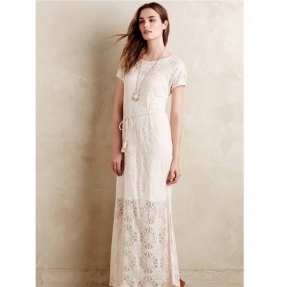 Anthropologie Lilka Bellflower Lace Cream Maxi